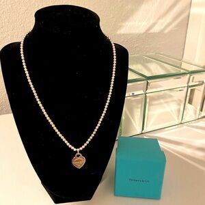 Tiffany & Co. Sterling Silver Bead Necklace with Heart Tag - Silver